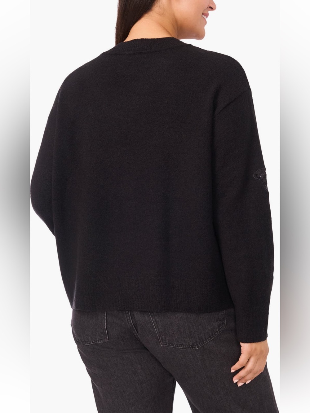 CeCe Black Crewneck Sweater with Tonal Bow Motifs • Size 1X • NWT - Picture 5 of 10
